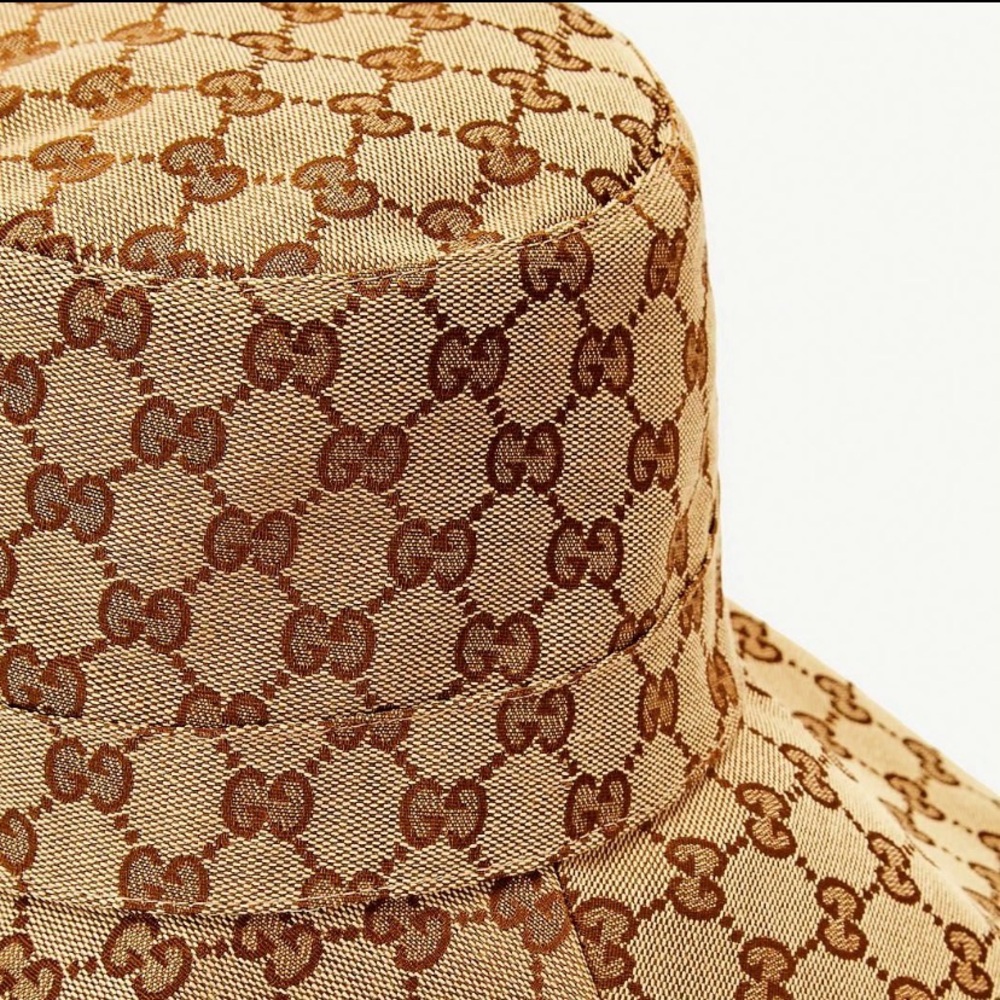 Beige Monogram Wide Brim Large Jacquard Canvas Bucket Hat Sun Brown Beach New - Picture 16 of 16